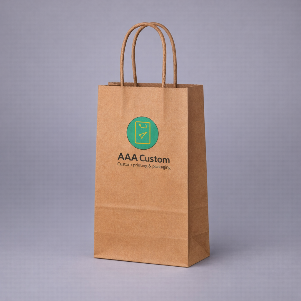 Custom cub kraft paper bags — 8 x 4 1/2 x 10 3/4 in, in use, lifestyle 1