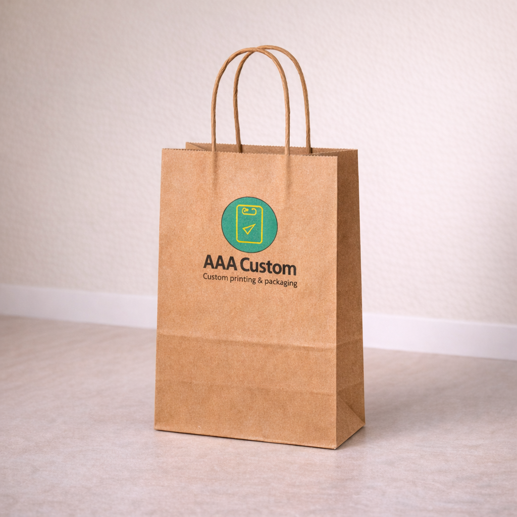 Custom debbie kraft paper bags — 10 x 6 3/4 x 12 in, in use, lifestyle 1