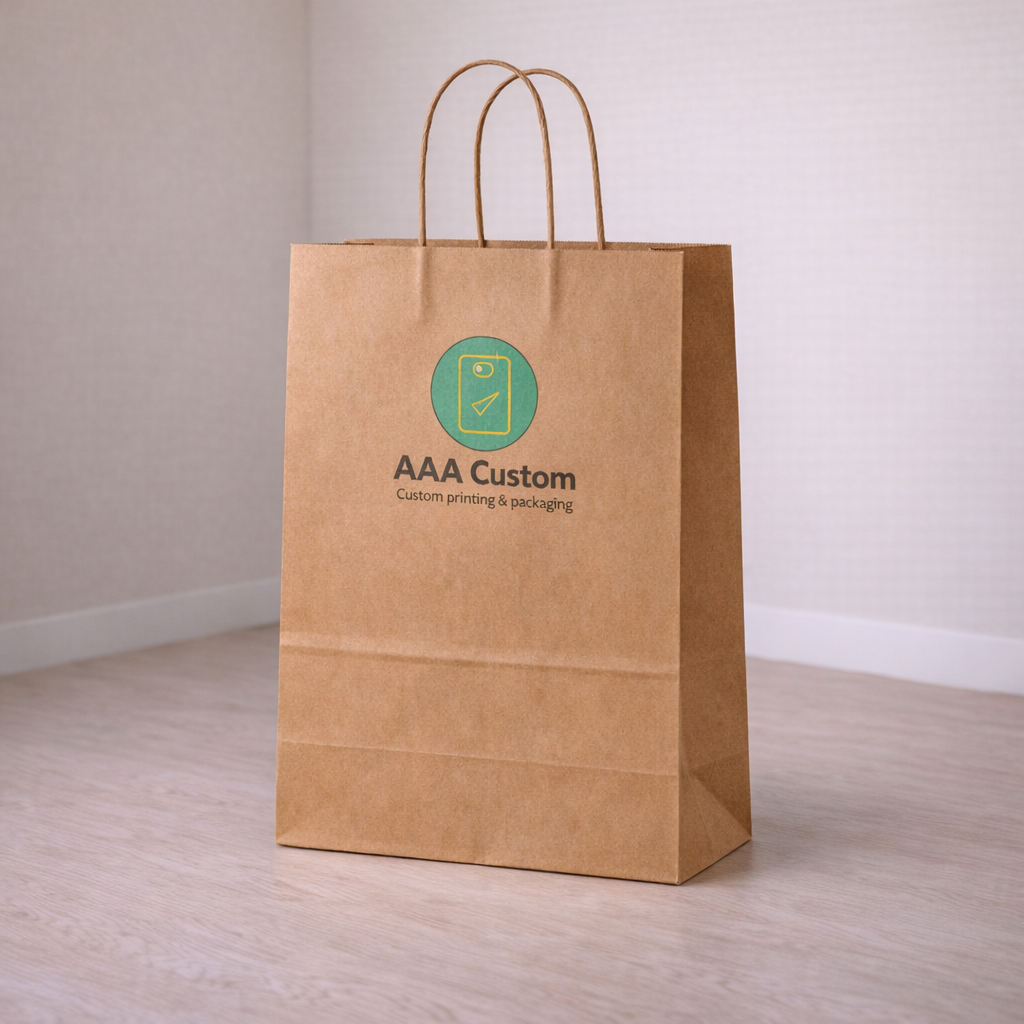 Custom mart kraft paper bags — 13 x 7 x 17 in, in use, lifestyle 1