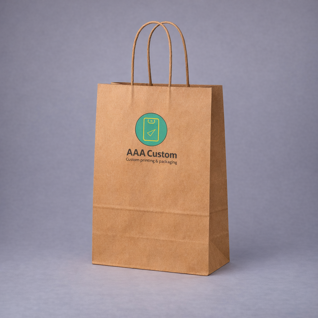 Custom mart kraft paper bags — 13 x 7 x 17 in, studio shot