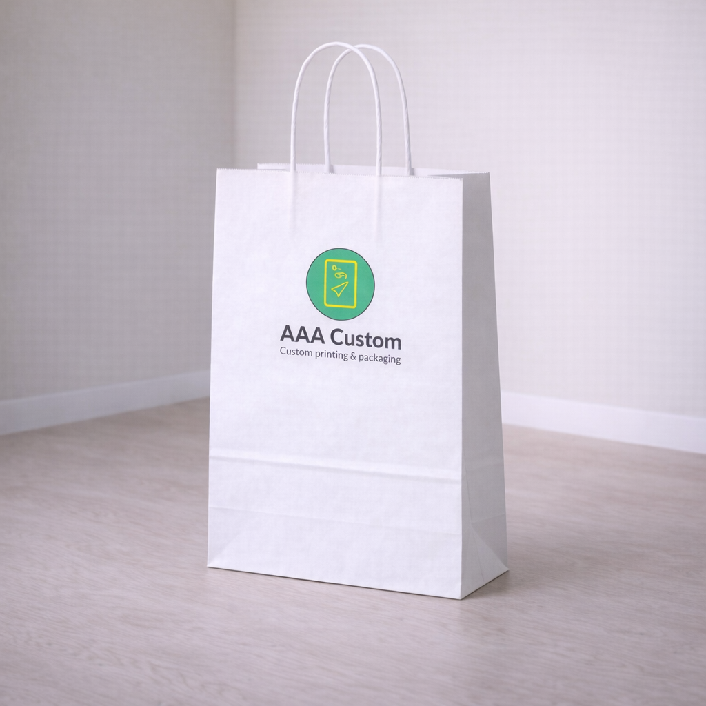 Custom mart white paper bags — 13 x 7 x 17 in, in use, lifestyle 1