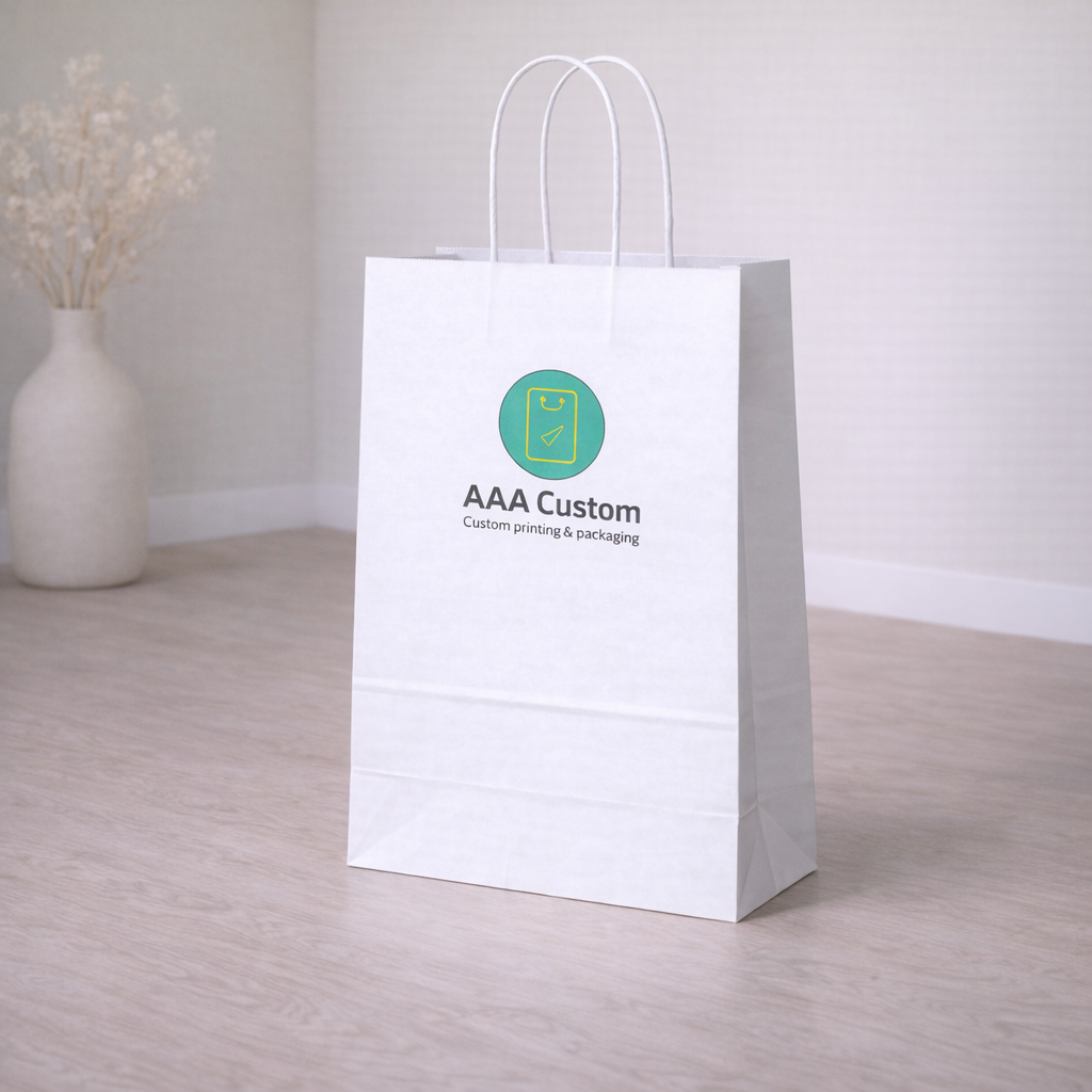 Custom mart white paper bags — 13 x 7 x 17 in, in use, lifestyle 3
