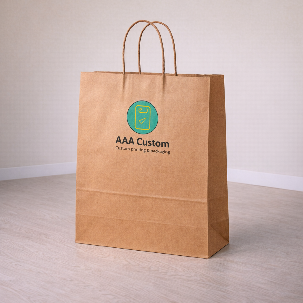Custom queen kraft paper bags — 16 x 9 3/4 x 17 1/4 in, in use, lifestyle 1