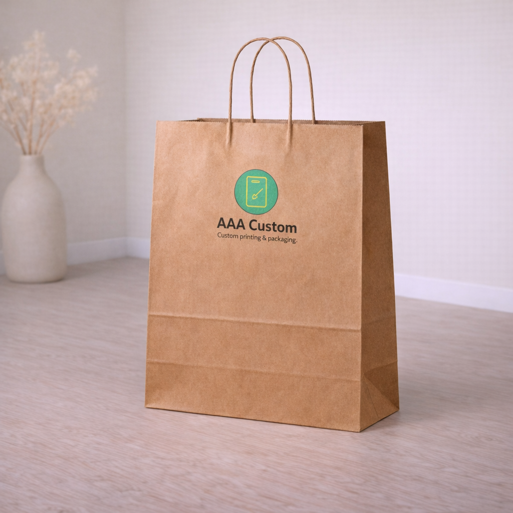 Custom queen kraft paper bags — 16 x 9 3/4 x 17 1/4 in, in use, lifestyle 3