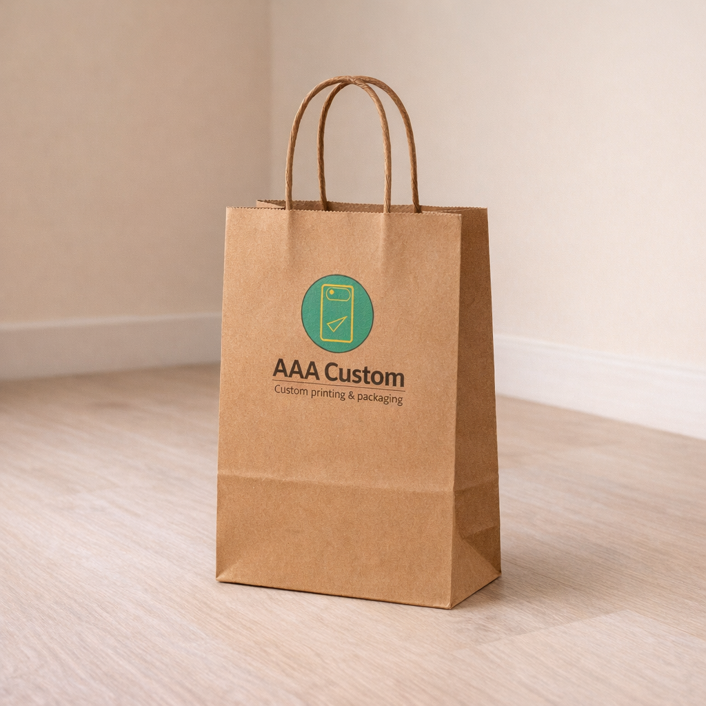 Custom rose kraft paper bags — 6 1/2 x 3 1/4 x 8 1/4 in, in use, lifestyle 1
