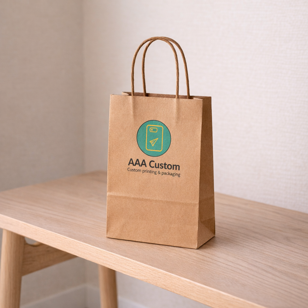 Custom rose kraft paper bags — 6 1/2 x 3 1/4 x 8 1/4 in, in use, lifestyle 2