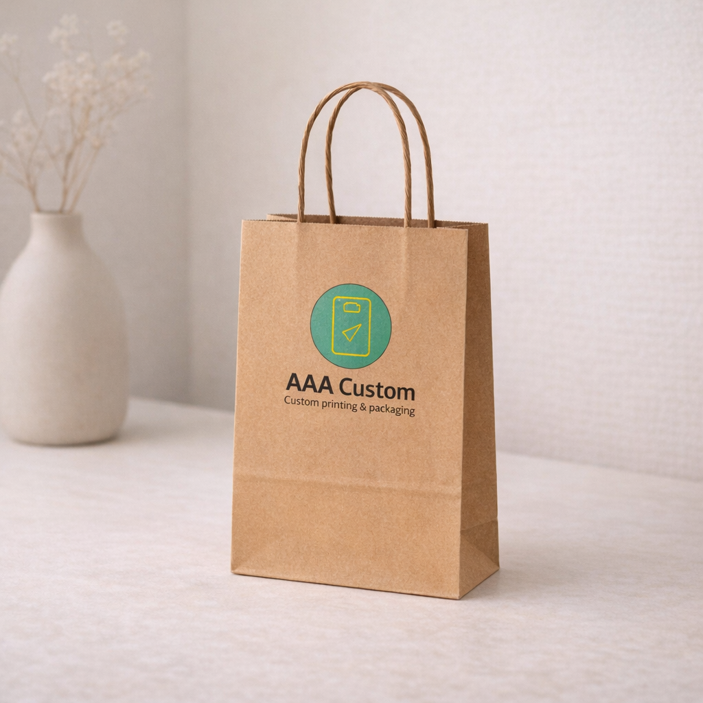 Custom rose kraft paper bags — 6 1/2 x 3 1/4 x 8 1/4 in, in use, lifestyle 3