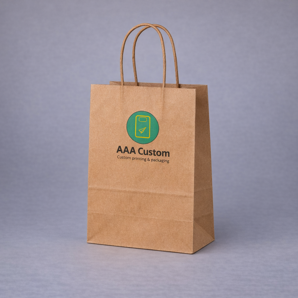 Custom traveler kraft paper bags — 12 x 9 x 15 3/4 in, studio shot