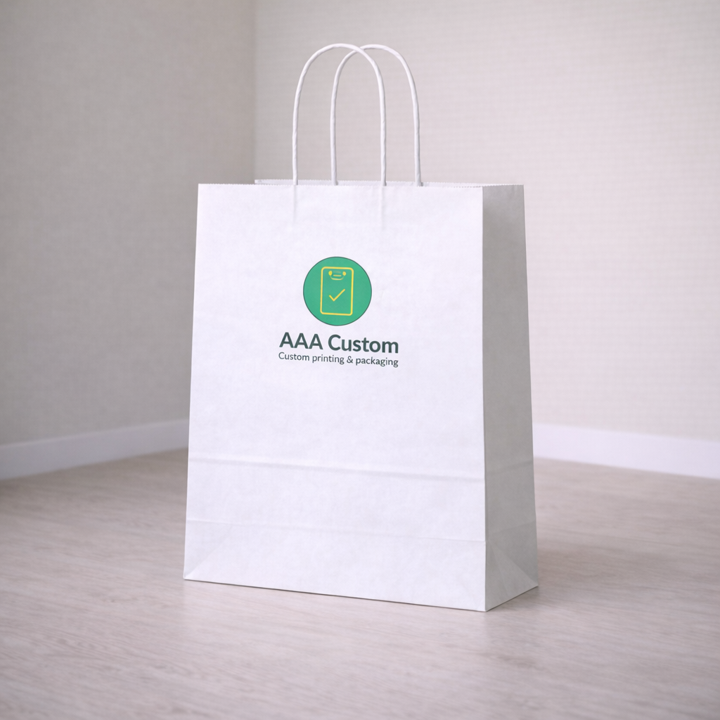 Custom vogue white paper bags — 16 x 6 x 12 in, in use, lifestyle 1
