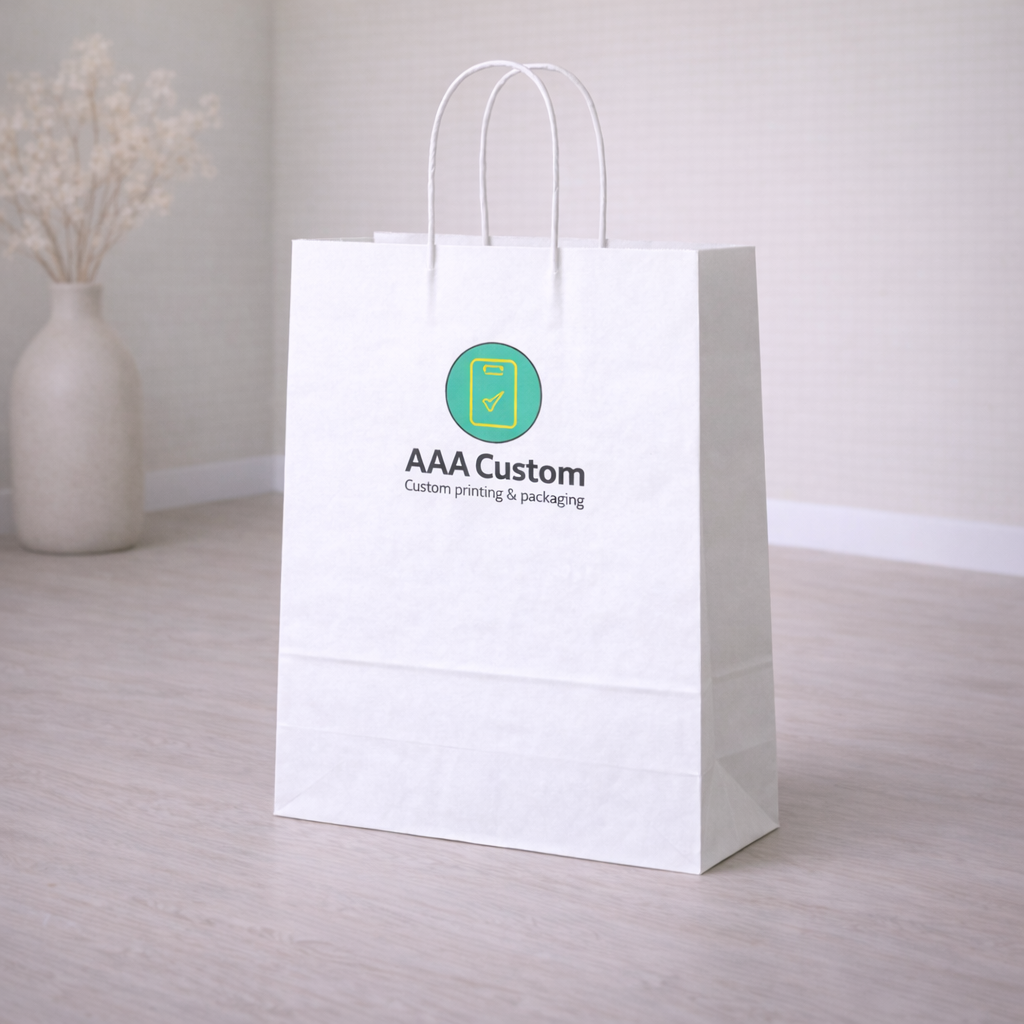 Custom vogue white paper bags — 16 x 6 x 12 in, in use, lifestyle 3
