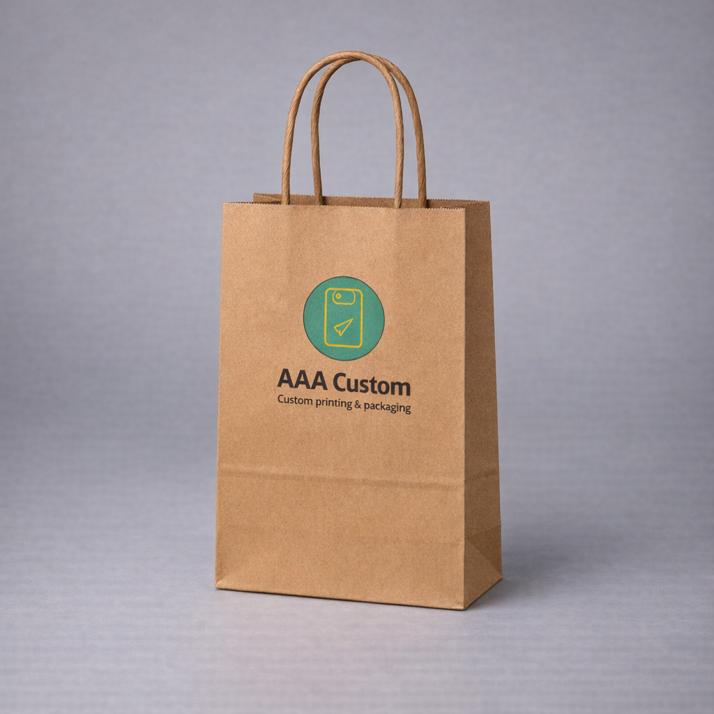 Custom wine kraft paper bags — 6 1/2 x 3 1/4 x 13 in, studio shot