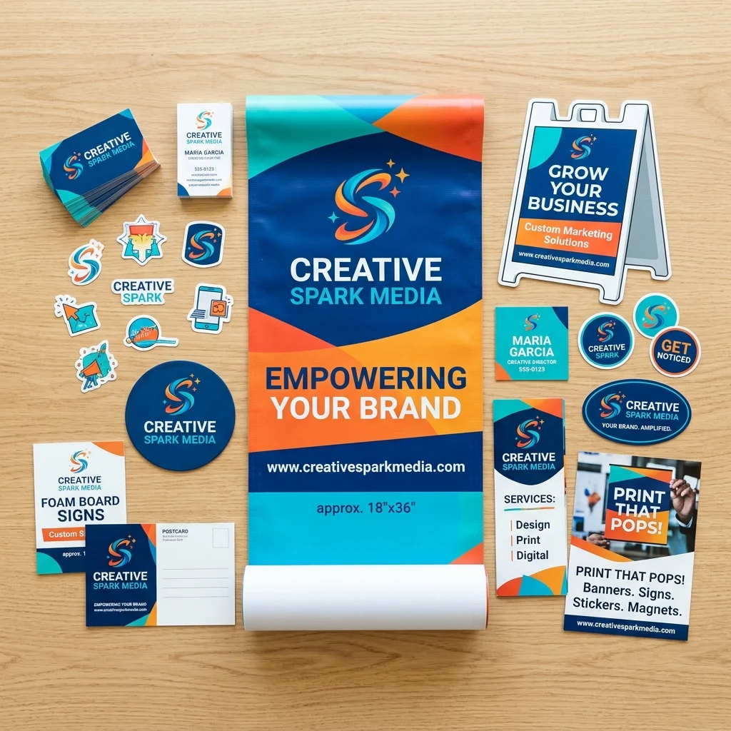 Custom marketing print materials stickers and banners