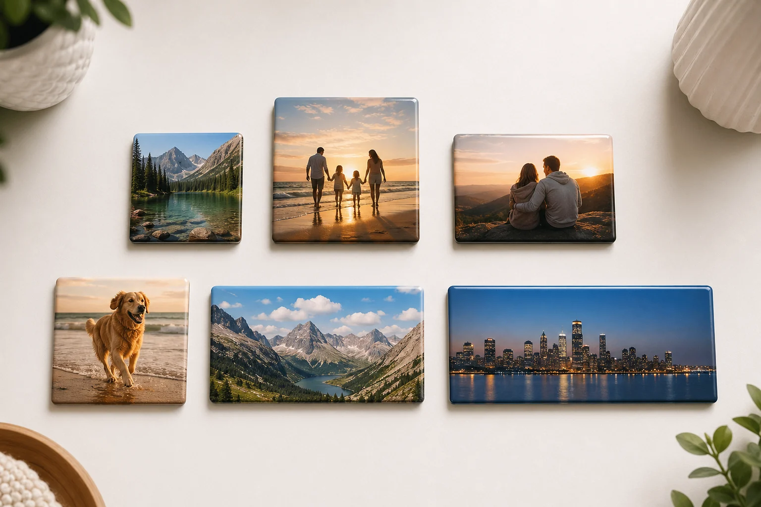 Custom photo magnet size comparison with square and rectangle magnets